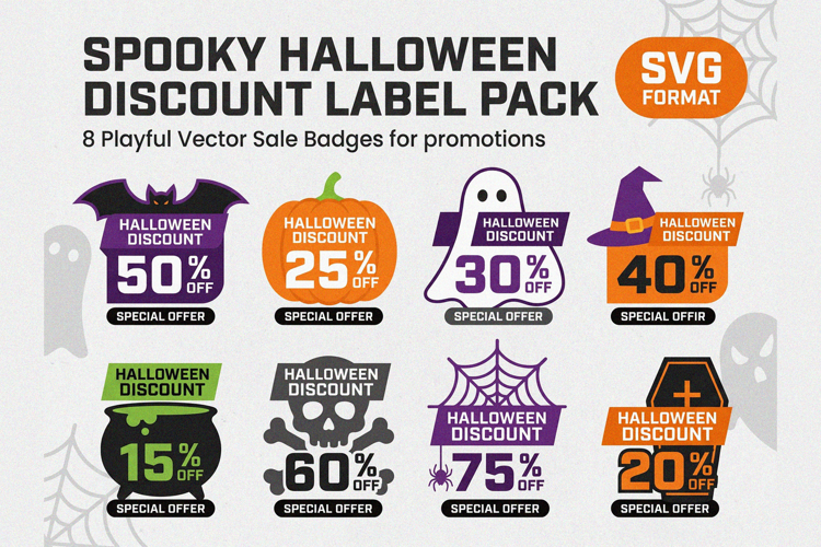 Halloween Discount Sale Badge Labels 8 Spooky Vector svg
