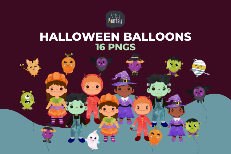 Halloween Balloons Clipart Bundle