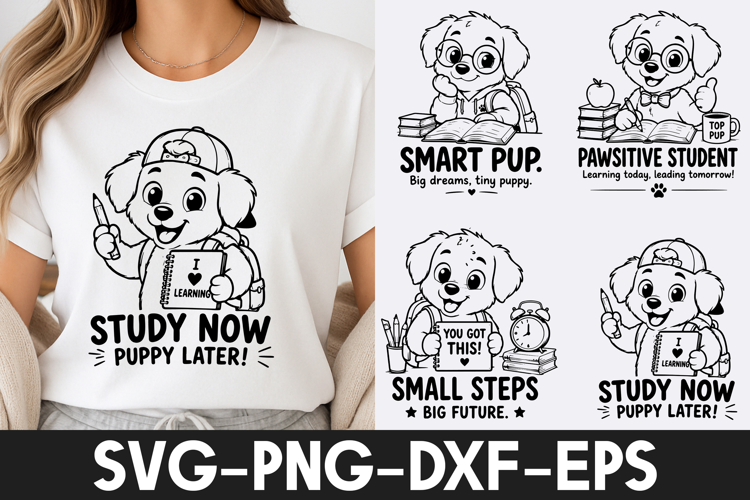 Cute School Puppy Cartoon SVG