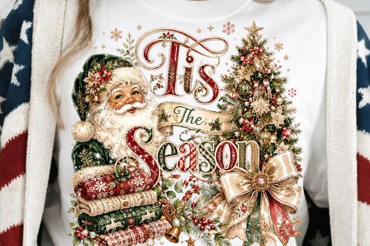Tis the Season Christmas PNG, Vintage Santa Christmas Sublim