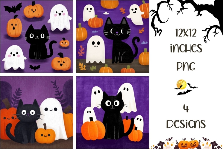 Cartoon Halloween Cat Backgrounds, Halloween Pumpkins Print