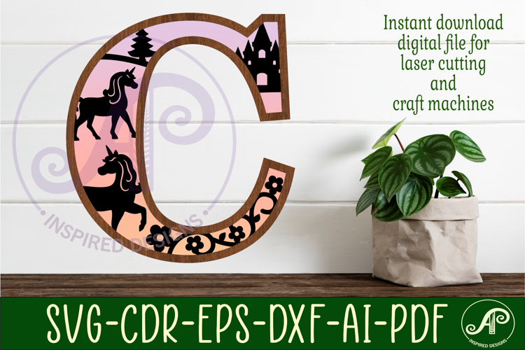 Unicorns Large C wall Letter 3 layer sign