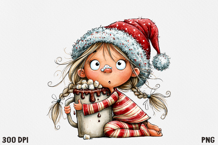Cute Christmas Girl Clipart PNG, Funny Holiday Girl.