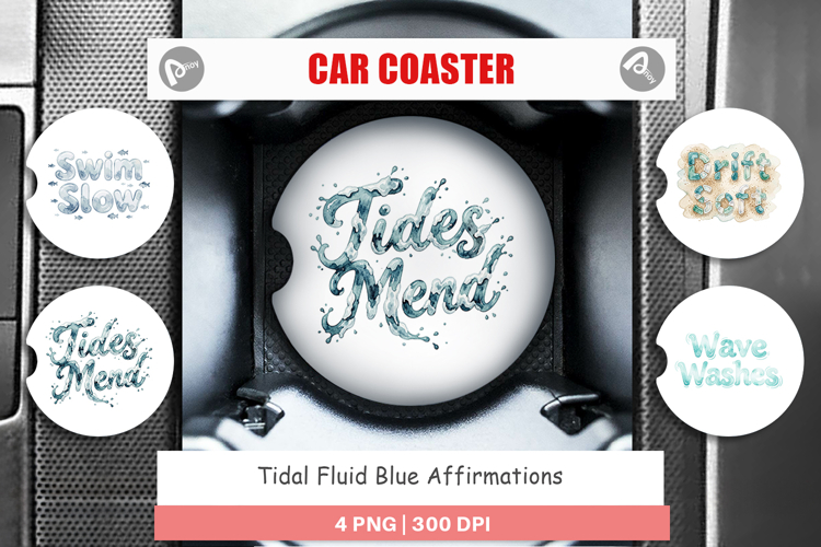 Tidal Fluid Blue Affirmations Car Coaster