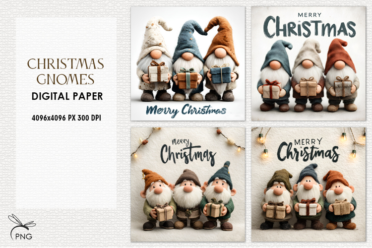Cute christmas gnomes digital paper, background clipart