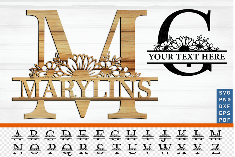 Flowers Monogram Split Alphabet Letters Font SVG Cut Files