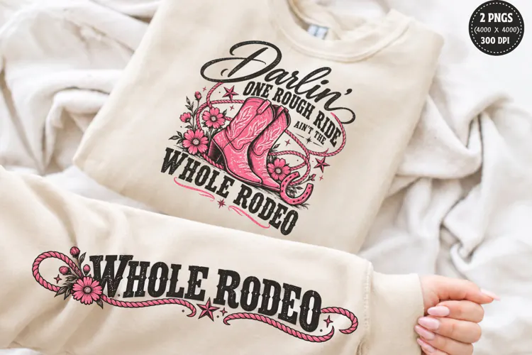 Whole Rodeo Front Sleeve PNG, Pink Cowgirl Boots Sleeve Shir