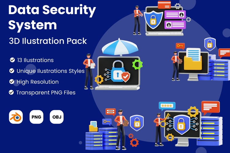 Data Security System 3D Illustration Pack