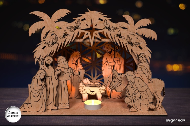 Nativity Scene Candle Holder Laser Cut | Candle Stand | SVG example image 1