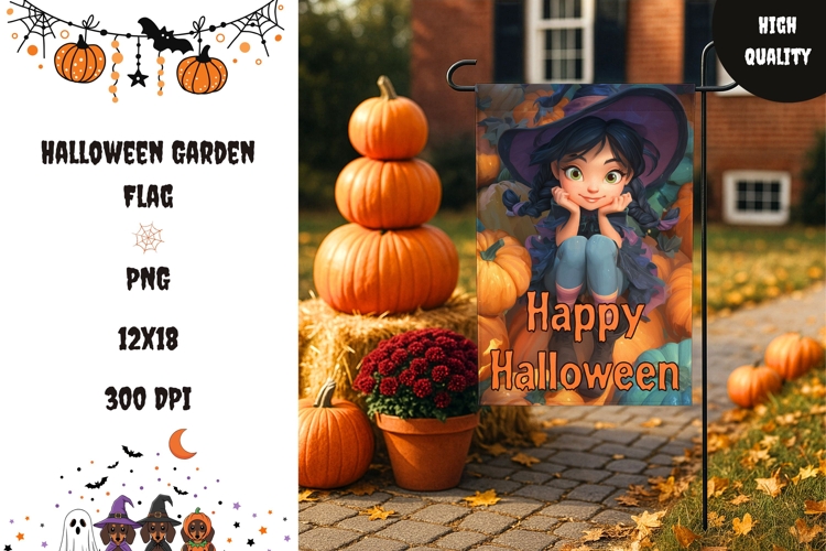 3D Halloween Witch Garden Flag, Happy Halloween Garden Flag
