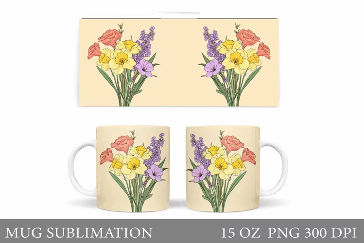 Flowers Mug Sublimation. Floral Mug Design