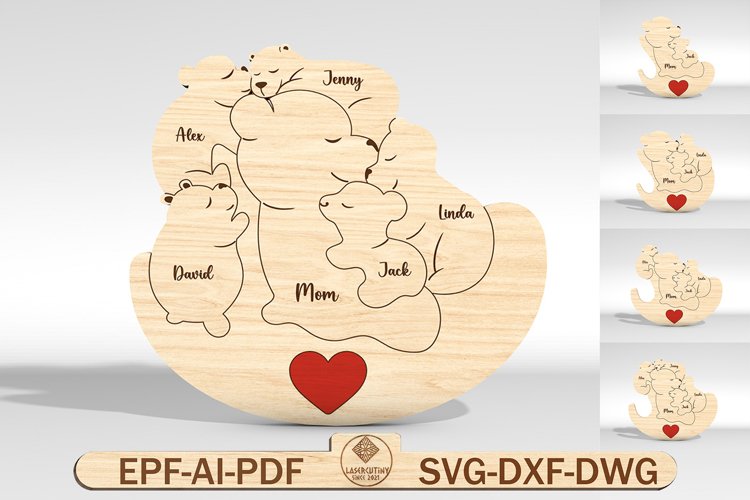 Personalized Mama Bear and Baby Puzzle Pieces SVG