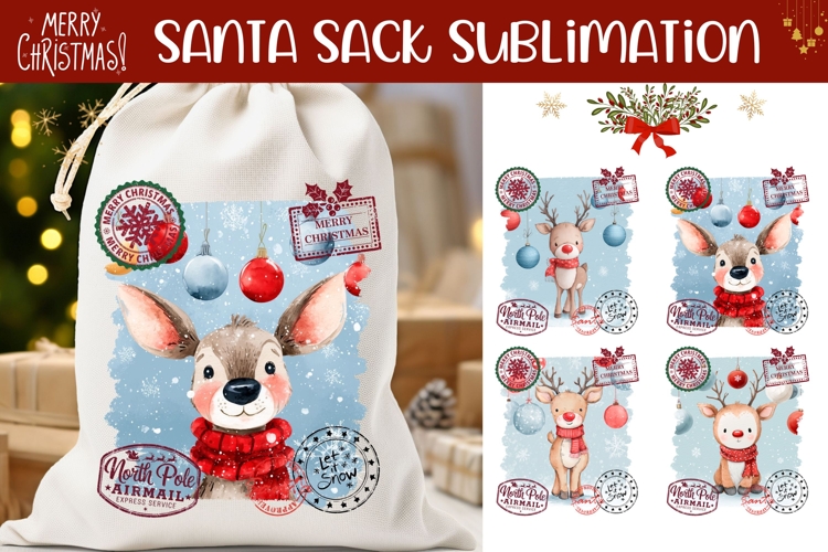 Cartoon Christmas Deer Santa Sack, Kids Santa Sack Template