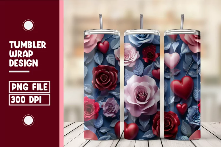 Heart Flower Tumbler Wrap Design