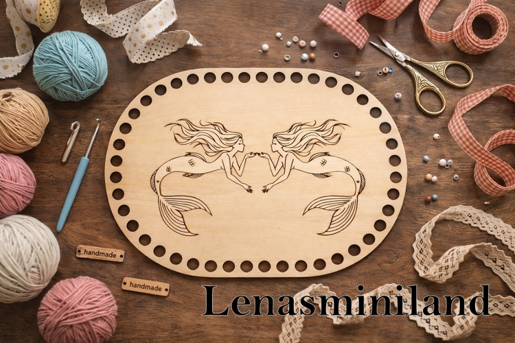 Basket base with mermaid women engraving digital file 8 inch