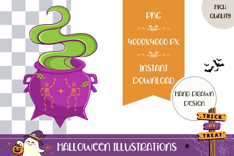 Hand Drawn Halloween Witch Cauldron Illustration PNG