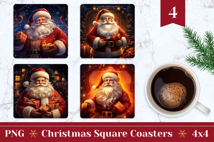 Christmas Square Coaster, Santa Claus Coffee Mug Coasters