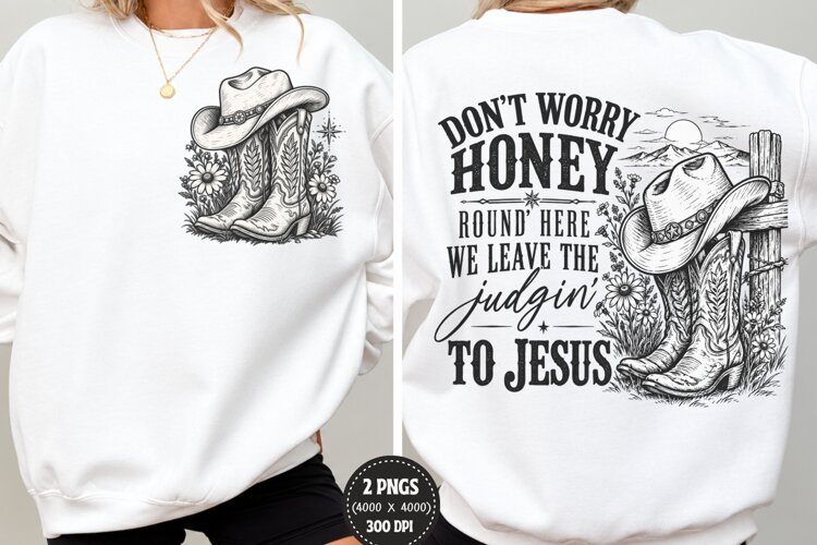 Christian Cowboy Front Back PNG, Western Faith Chest Back Sh example image 1