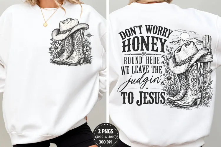 Christian Cowboy Front Back PNG, Western Faith Chest Back Sh