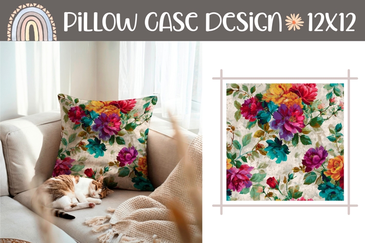 Cartoon Flowers Pillow PNG, Peony Pillow Case Template
