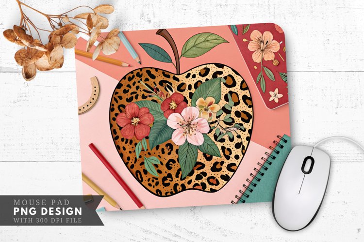 Leopard And Floral Apple Design Mouse Pad PNG Design