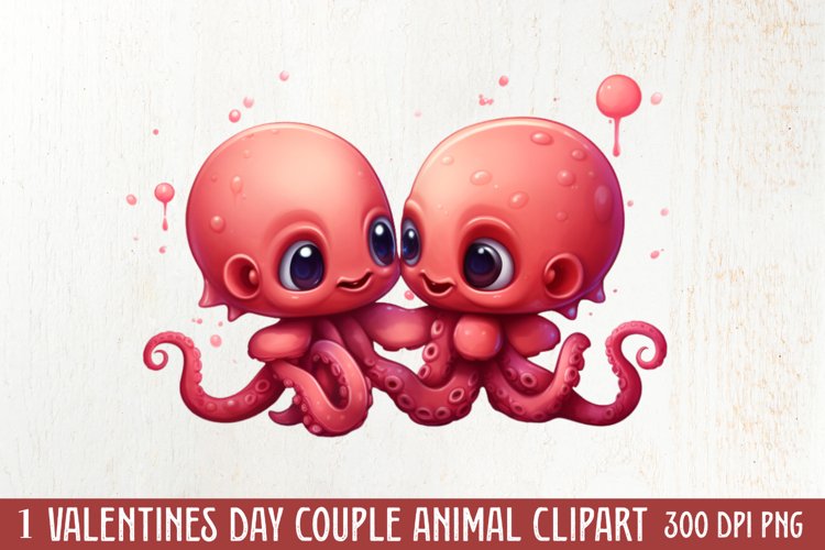 Couple Animal Valentines Day Clipart, Watercolor Couple