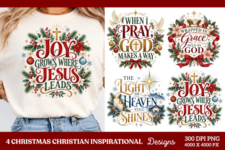 4 Christian Christmas PNG Designs, 4 Christian Inspirational