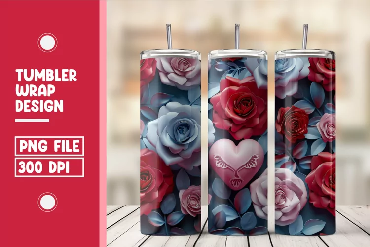 Heart Flower Tumbler Wrap Design