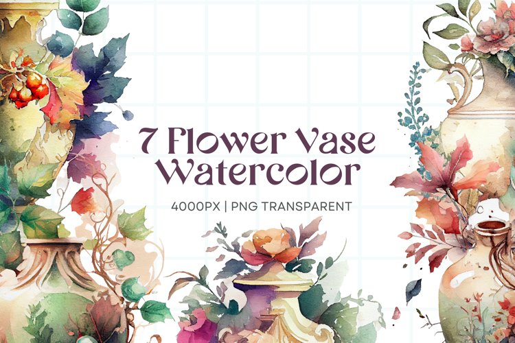 7 Flower Vase Retro Vintage Sublimation Clipart Bundle