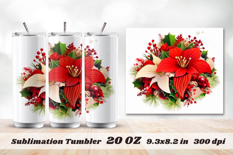 Christmas Flower Sublimation Tumbler | 3d Tumbler Wrap example image 1