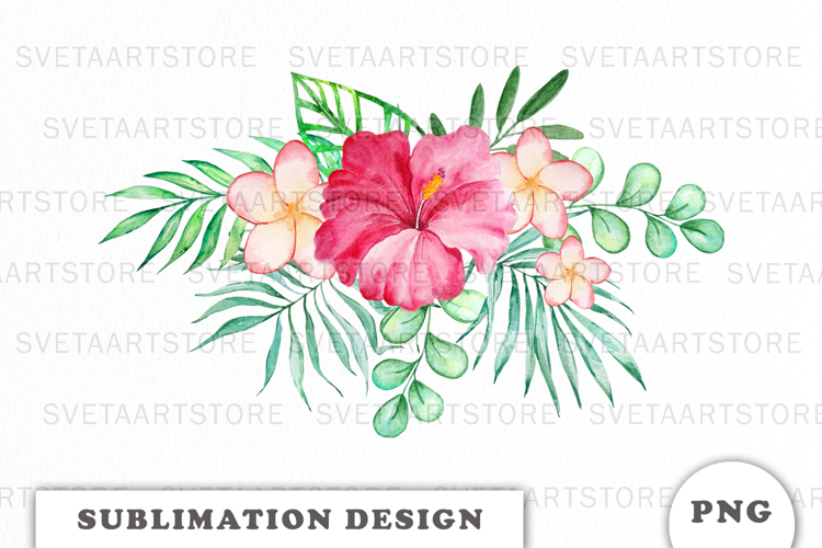 Watercolor Tropical Flowers Bouquet png