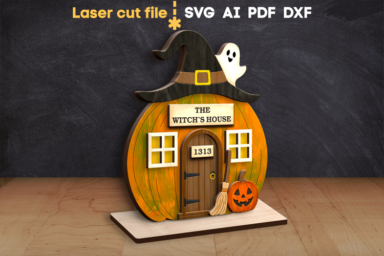 Pumpkin Witch House SVG laser cut files for Glowforge