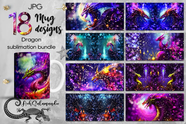 Magic Dragon | Fantasy Sublimation Mug design bundle, JPG example image 1