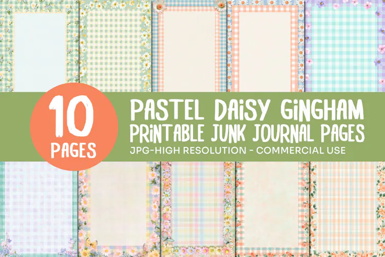 Pastel Daisy Gingham Junk Journal Pages