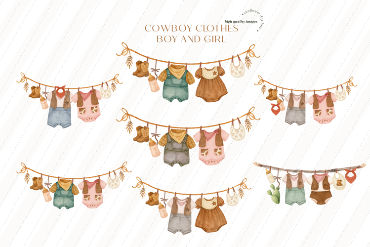 Cowboy Clothesline Boy and Girl Clipart
