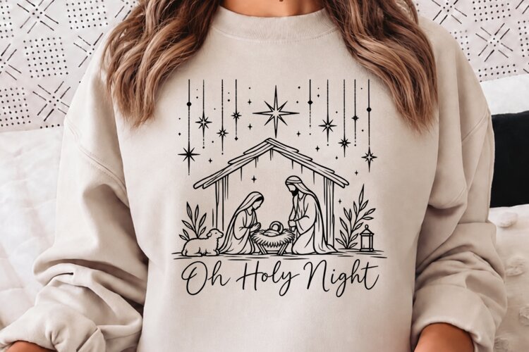 Oh Holy Night Nativity Christmas PNG, Holy Family Manger Chr example image 1
