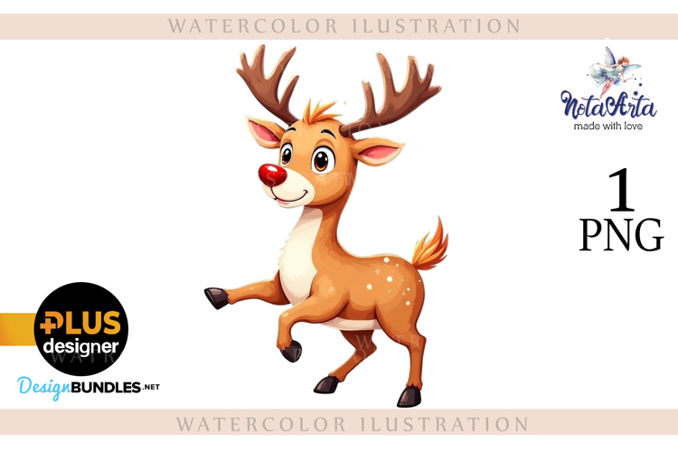 New Years Christmas deer watercolor