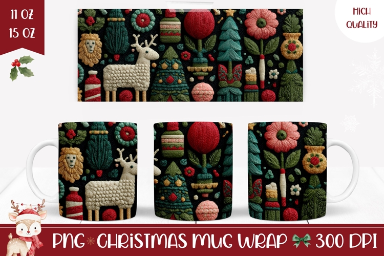 Knitted Christmas Mug Design, Winter Animals Mug Wrap