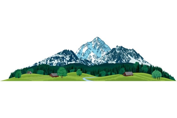 vector illustration - green mountain meadow with river