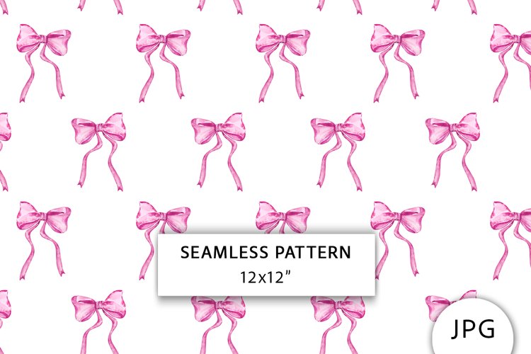 Pink Ribbon Bow Seamless Pattern, Digital Paper