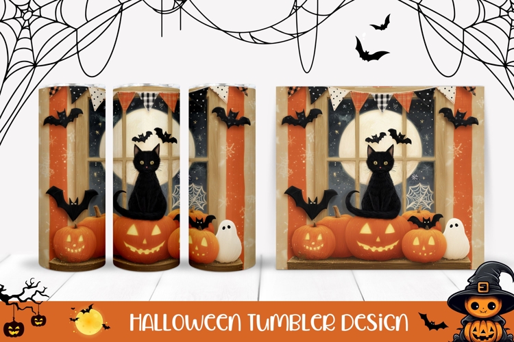 Pumpkins Halloween Tumbler, Halloween Black Cat Tumbler