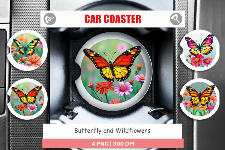 Car Coaster Wildflower Butterfly