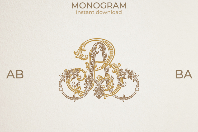AB BA Wedding Monogram Logo | Elegant Initials Vector