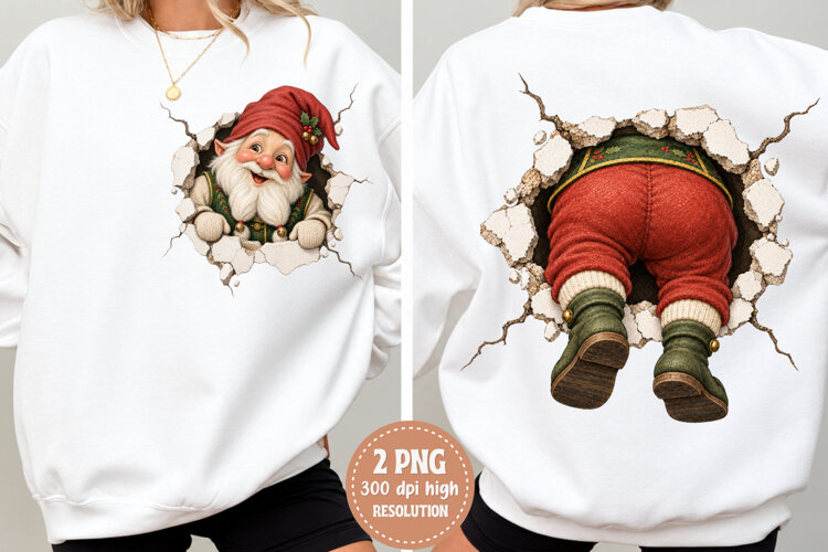 Christmas Gnome Through Wall PNG example image 1