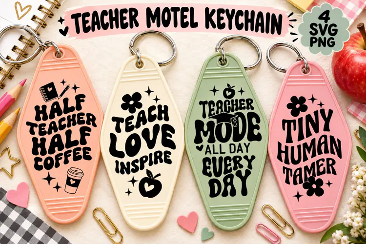 Teacher Motel Keychain SVG PNG, Cute Retro Teacher Quotes