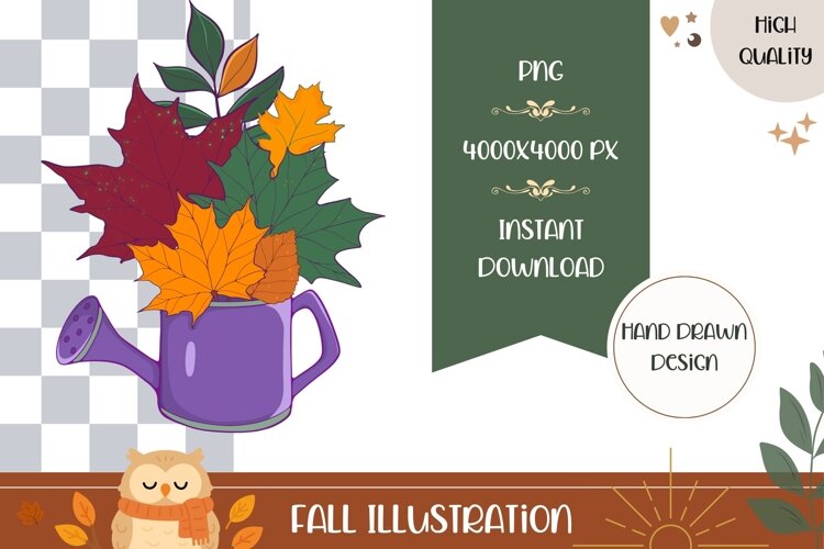 Hand Drawn Fall Illustration, Fall Leaves PNG, Autumn Print example image 1