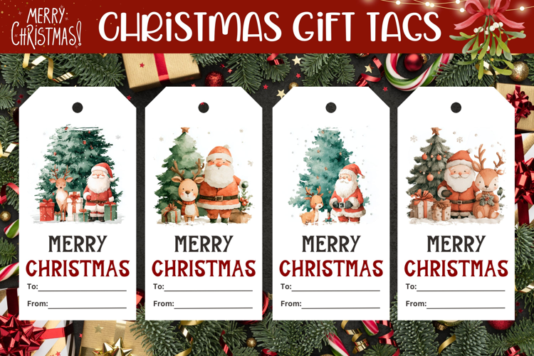 Watercolor Christmas Santa Claus Gift Tags, Christmas Tags