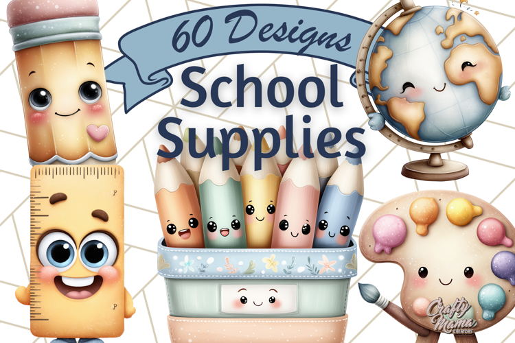 Simple School Supplies Clipart, Cute Classroom PNG