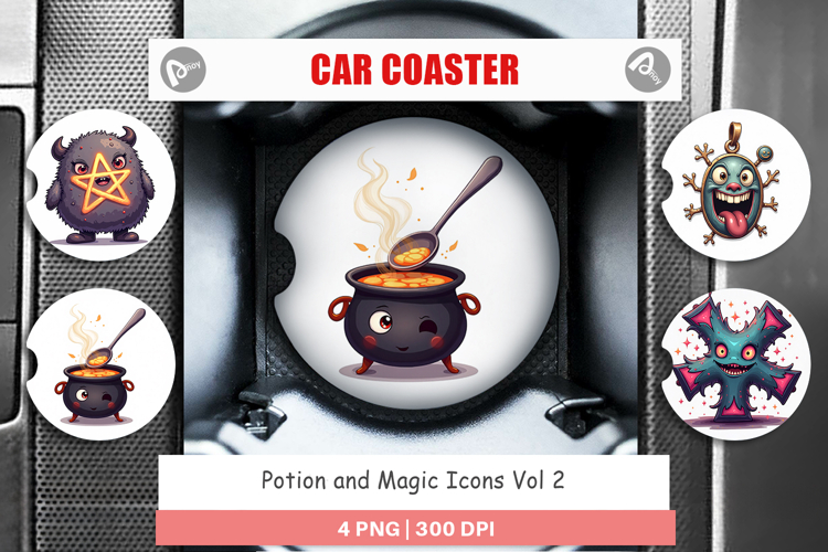 Car Coaster Potion and Magic Icons