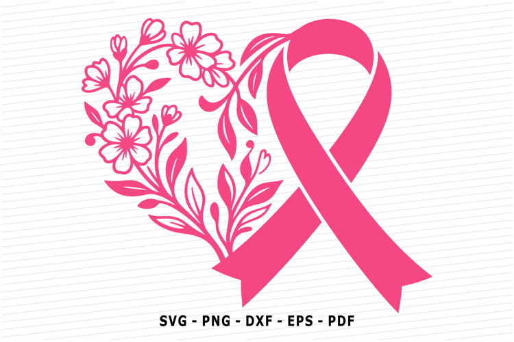 Heart cancer ribbon floral flowers, Breast Cancer Awareness example image 1
